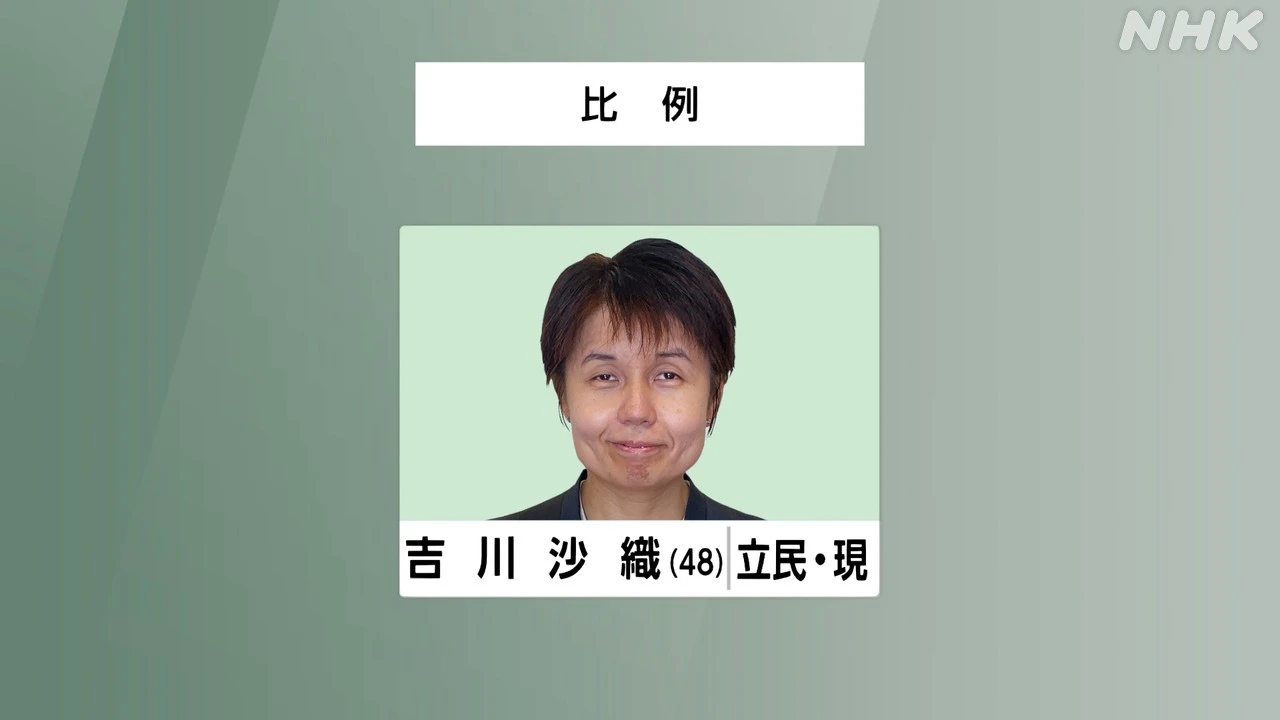 参議院選挙 比例代表 立民 吉川沙織氏 当選確実