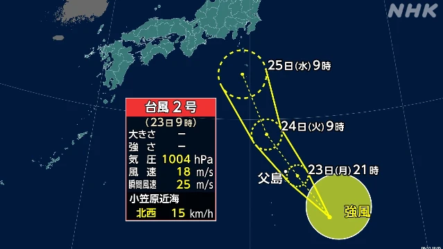 台風2号が発生 小笠原諸島に接近後 再び熱帯低気圧へ 注意を