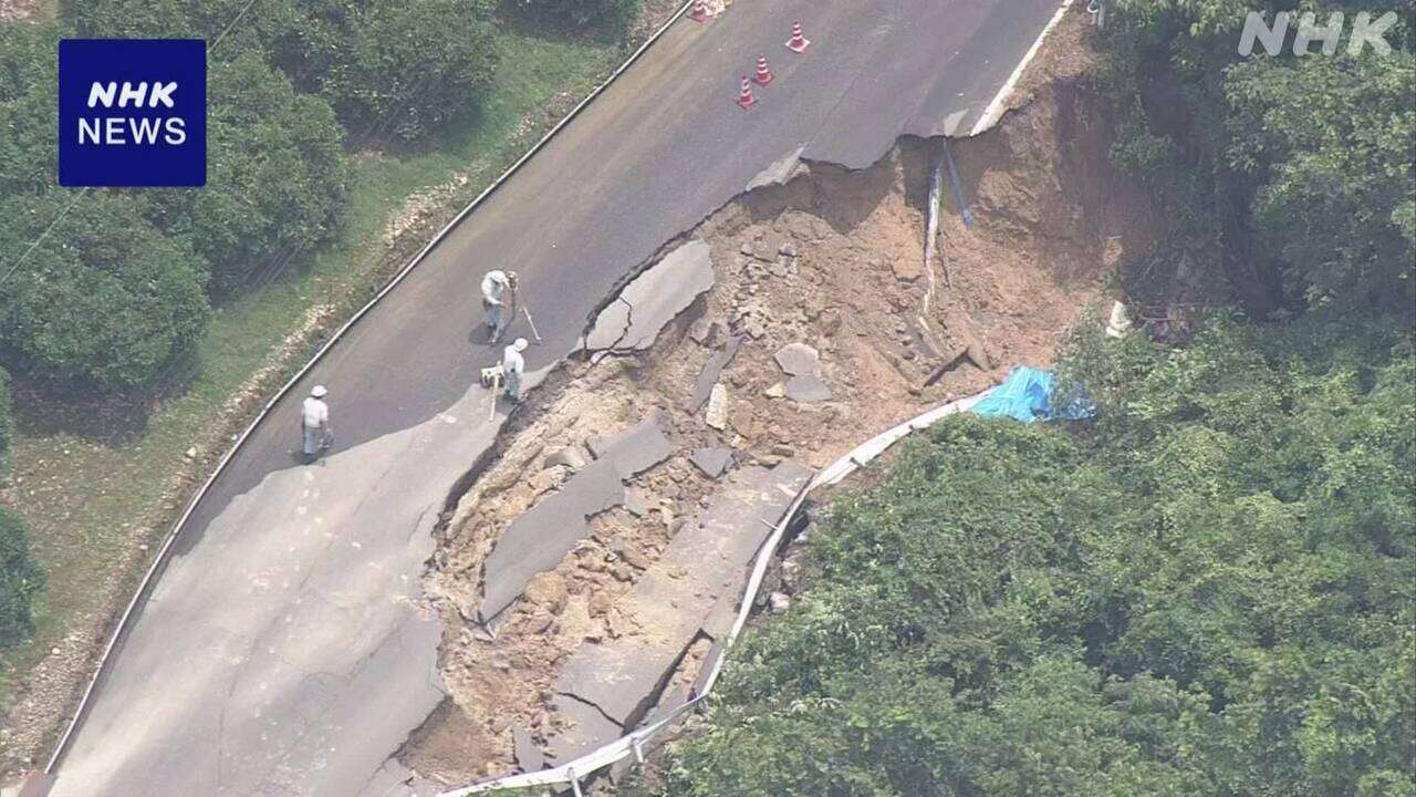 広島 尾道 県道の一部崩落 車1台転落し男性が軽いけが 断水も