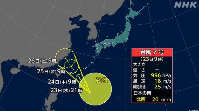 台風7号発生 24日～25日沖縄に接近 大雨などに十分注意
