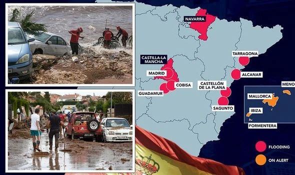 Spain floods MAPPED: Holiday hotspots under threat of submerging during flash flood chaos