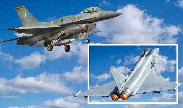 RAF Typhoons hold 'dog fight' drills with Greek F-16s over Romania in show of NATO power