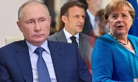 Merkel and Macron join forces to woo Putin – after Russia 'fired warning shots' at UK Navy
