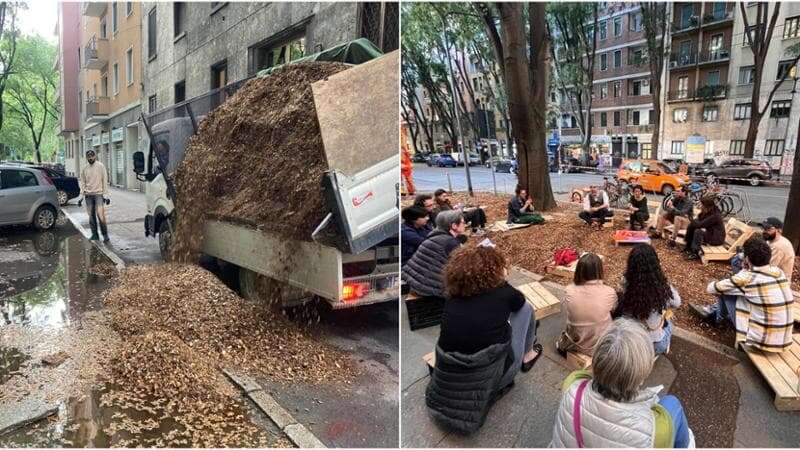 La provocazione in via Aselli: 3 metri cubi di pacciamatura nell’aiuola dove parcheggiano le auto (in divieto). I residenti: “Fatela rimanere così”