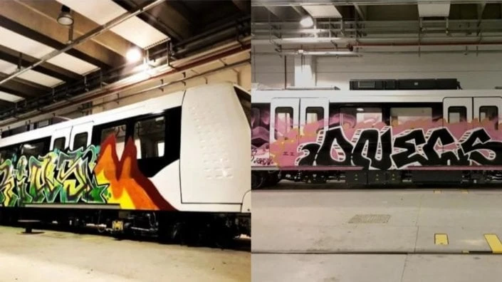 Writer in azione sui treni della M4: vandalizzati un mese prima dell'inagurazione