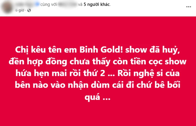 Bình Gold bị tag tên vào 1 bê bối huỷ show, lập tức phản pháo cực gắt