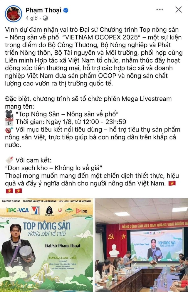 Đơn vị mời Phạm Thoại tham gia livestream tại VIETNAM OCOPEX 2025 lên tiếng: Sẽ rà soát, điều chỉnh chương trình cho hợp lý hơn