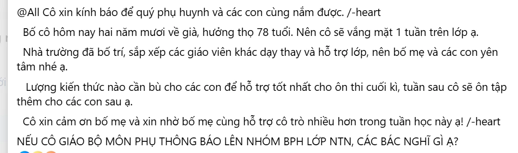Đăng tin nhắn của cô giáo lên MXH, 1 phụ huynh khiến chính phụ huynh khác trong lớp bức xúc: Suy diễn đáng sợ thế!