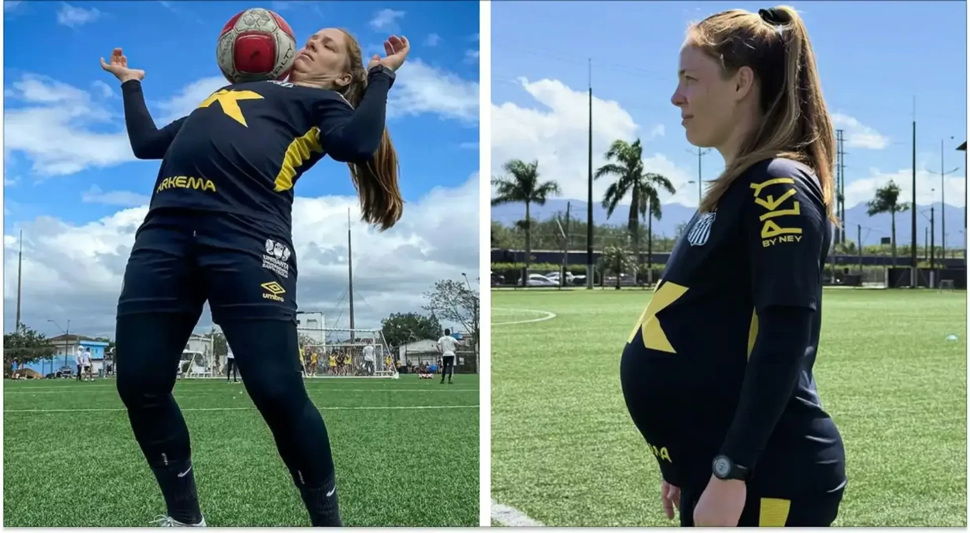 Nữ cầu thủ mang thai 8 tháng vẫn ra sân tập luyện