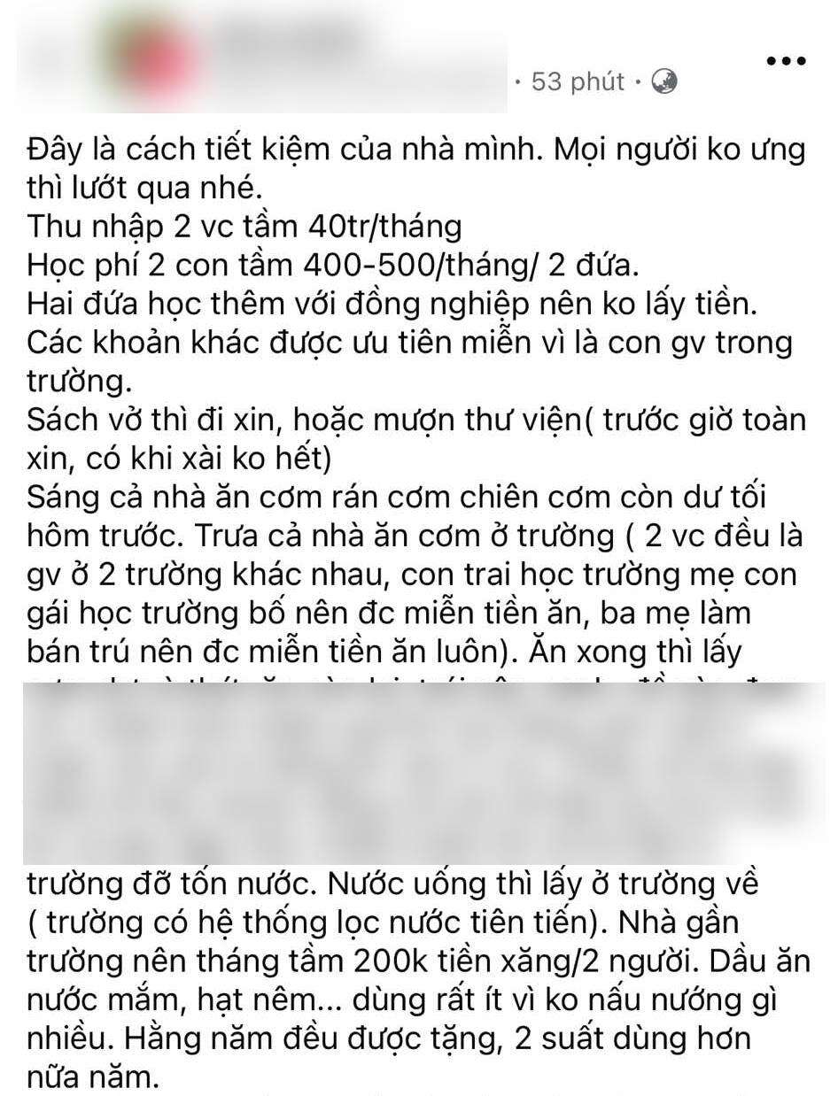 Ngã ngửa: Thu nhập 40 triệu đồng/tháng, tiền học 2 con mỗi ngày chưa tới 20 nghìn đồng - Đỉnh cao vén khéo là đây chứ đâu!