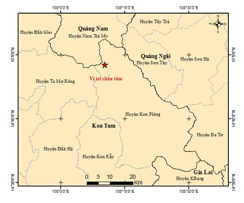 Chiều nay, Quảng Nam, Kon Tum liên tiếp xảy ra động đất