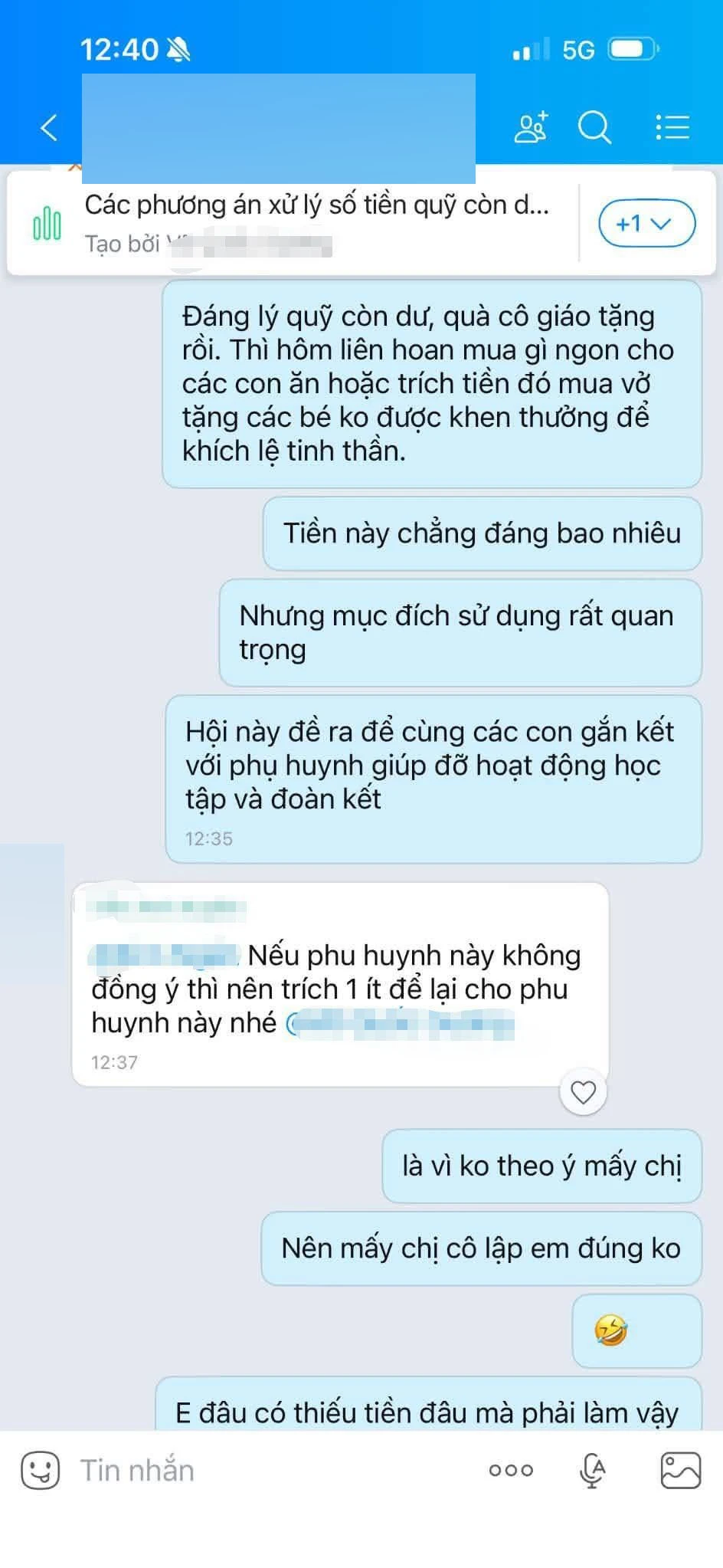 Phản đối việc trích quỹ tặng quà giáo viên quá nhiều lần, một phụ huynh nhận được tin nhắn gây bức xúc: Vì trái ý nên bị cô lập?