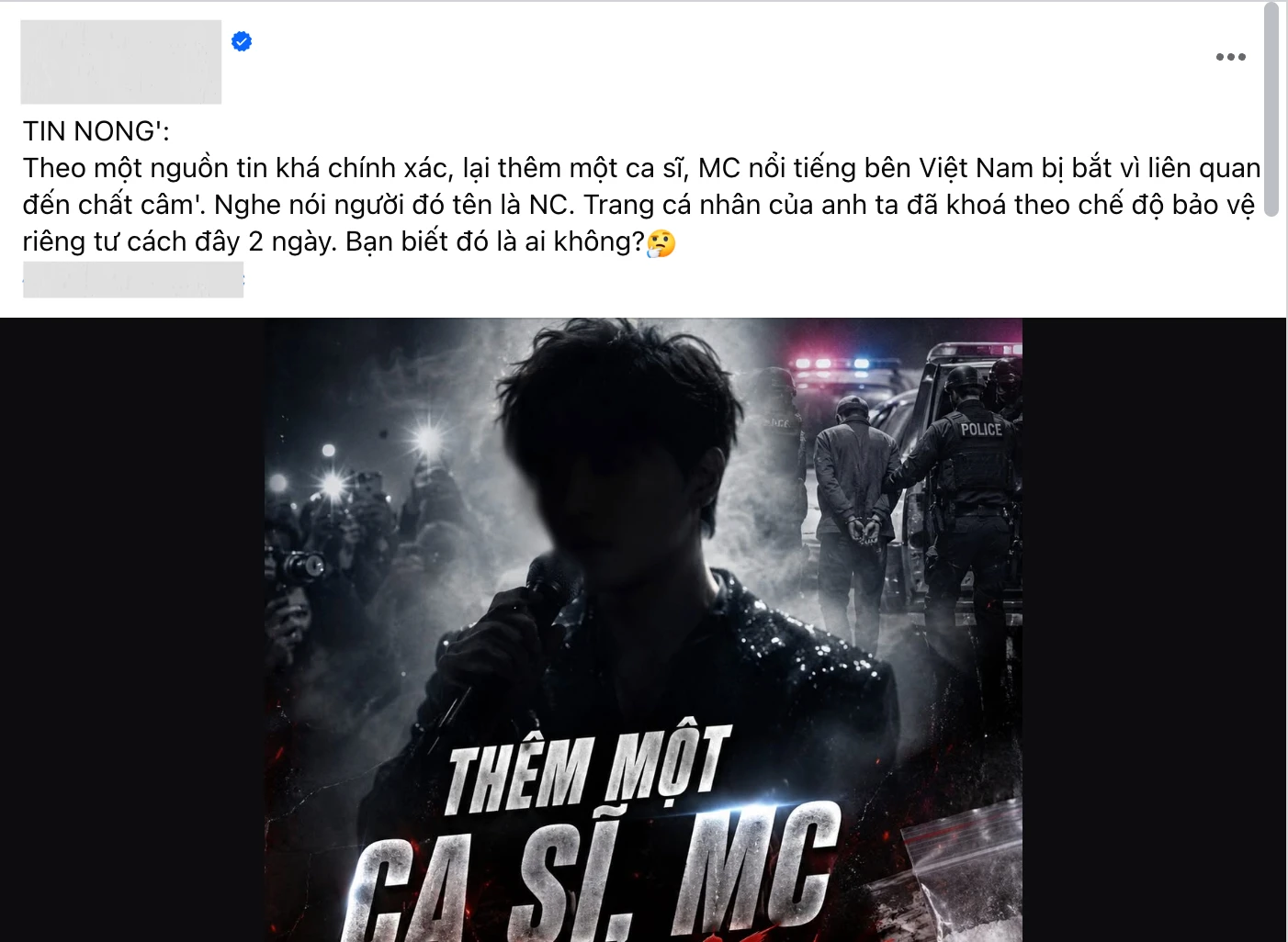 Xôn xao tin ca sĩ N.C bị bắt