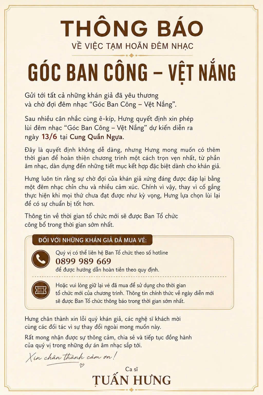 Tuấn Hưng hủy show