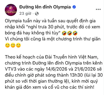 Đường Lên Đỉnh Olympia thông báo