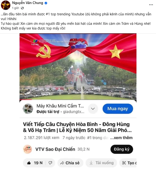 Màn trình diễn hit 3 tỷ view tại Đại lễ 30/4 nhanh chóng đạt 1 trending, Võ Hạ Trâm có động thái đặc biệt