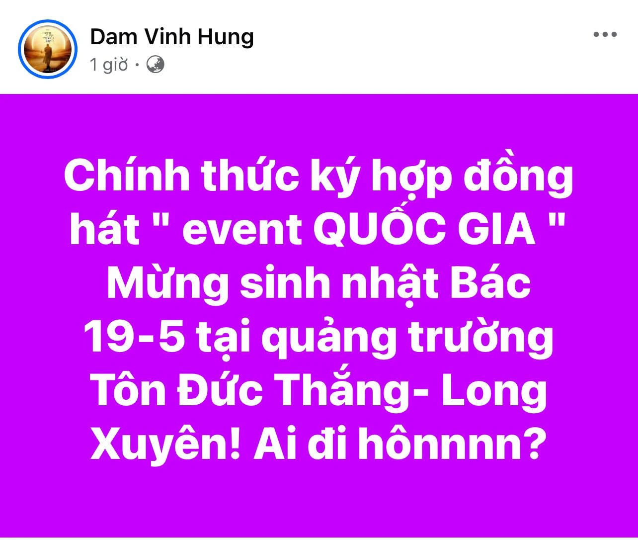 Tỉnh An Giang không mời ca sĩ Đàm Vĩnh Hưng hát trong dịp 19/5