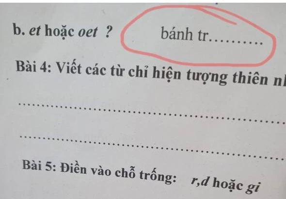 Bài tập tiếng Việt của học sinh tiểu học hỏi về một loại bánh chứa vần 