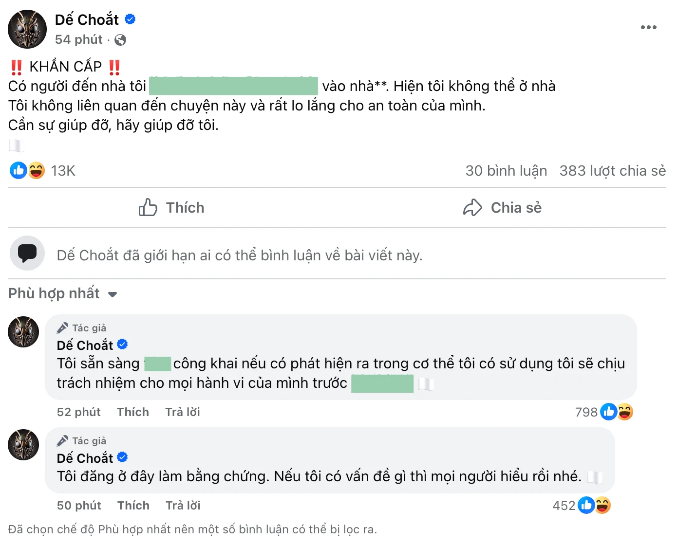 Fanpage Quán quân Rap Việt Dế Choắt xuất hiện bài đăng gây sốc