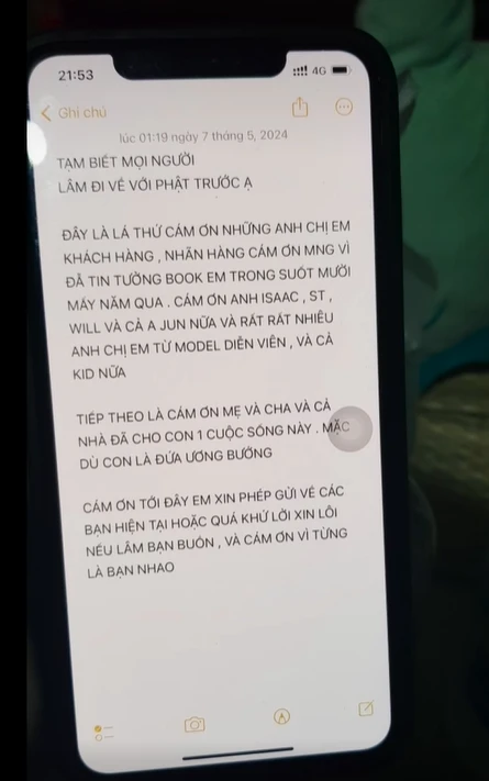 Hé lộ nội dung tâm thư Lâm Nguyễn (Người Ấy Là Ai) viết 2 ngày trước khi qua đời, dòng cuối cùng gây xúc động