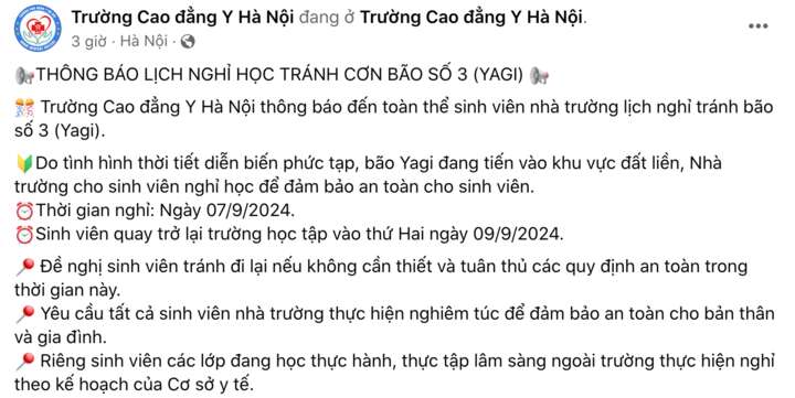 Nhiều trường đại học hoãn nhập học, cho sinh viên nghỉ tránh bão Yagi