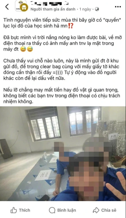 Thí sinh thi tốt nghiệp THPT 2025 tố các tình nguyện viên tự ý sử dụng điện thoại trong lúc gửi đồ