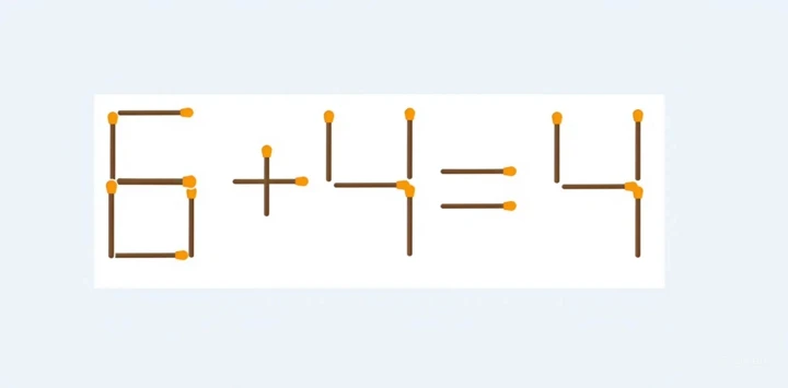 Di chuyển 1 que diêm để phép tính 6 + 4 = 4 từ sai thành đúng