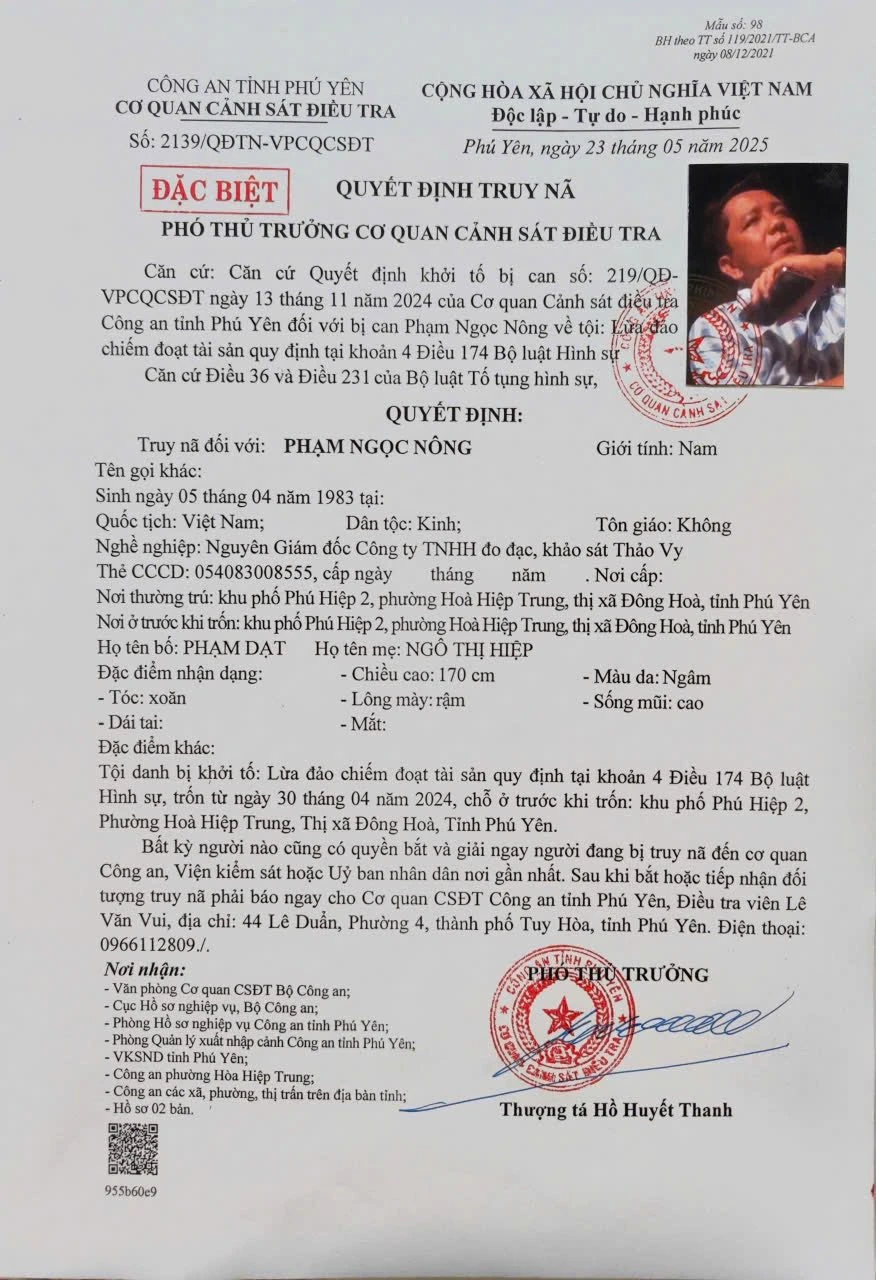 Truy nã đặc biệt giám đốc Phạm Ngọc Nông