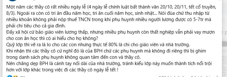 Phụ huynh bức xúc viết: 