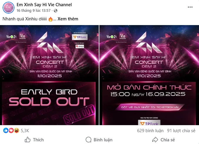 Tình hình bán vé concert Em Xinh ở Mỹ Đình gây lo lắng