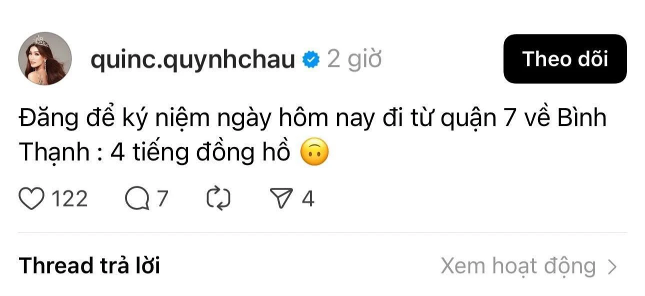 Á hậu Quỳnh Châu xin lỗi về bài đăng kẹt xe ngay dịp Đại lễ 30/4