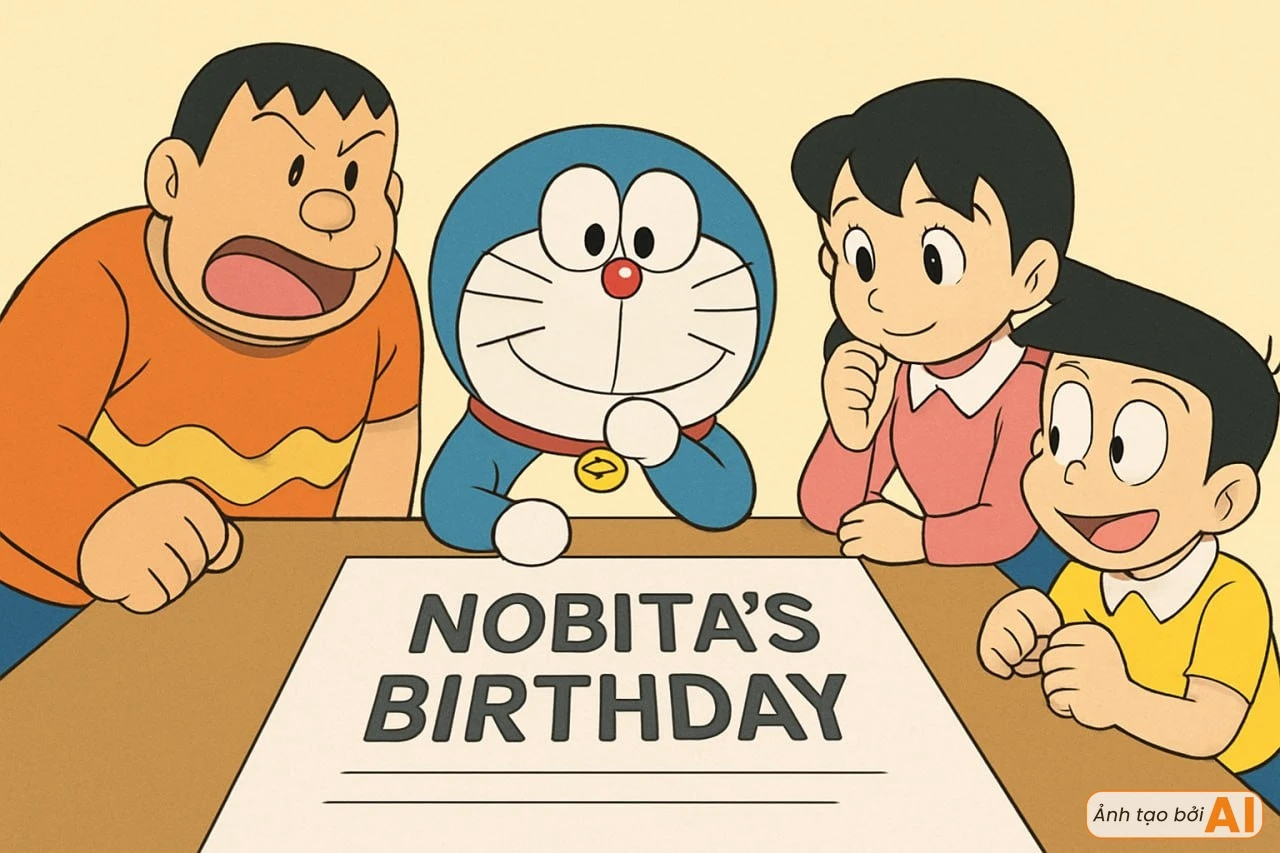 Sắp đến ngày đặc biệt của Nobita, nhóm bạn lén lút làm một việc khiến cậu nhóc khóc không ai dỗ được