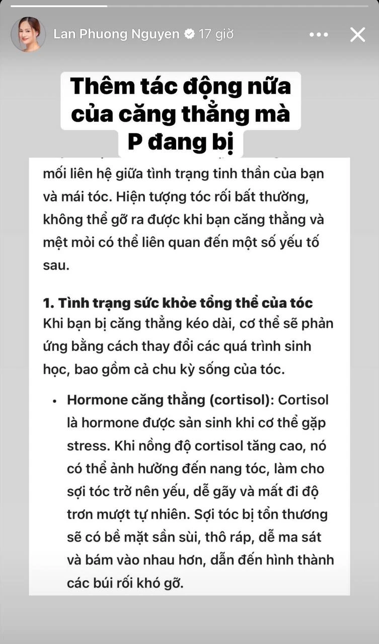 Sau hình ảnh nhập viện đau đớn, Lan Phương hé lộ thêm 1 hậu quả gây hoang mang vì căng thẳng kéo dài