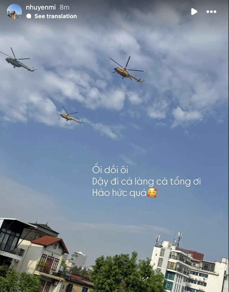 Vợ Văn Quyết háo hức khoe góc ngắm máy bay, trực thăng ngày tổng hợp luyện lần 2, tự hào quá Việt Nam ơi!