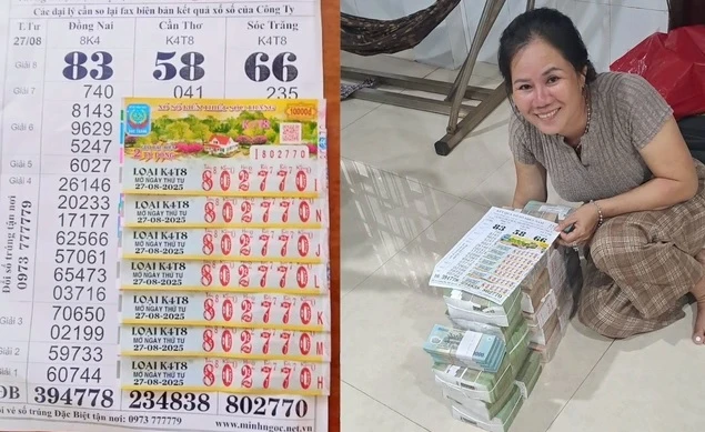 Một đại lý vừa đổi thưởng 7 tờ vé trúng độc đắc: Khách hơn 60 tuổi đi ô tô đến chở tiền về nhà