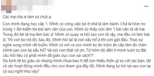 Con nói dối mẹ làm bác sĩ thay vì làm bánh vì xấu hổ, mẹ mắng con 