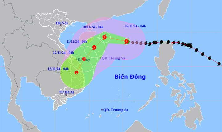 Bão số 7 duy trì cấp 14 trên Biển Đông, hướng về vùng biển Quảng Trị-Quảng Ngãi