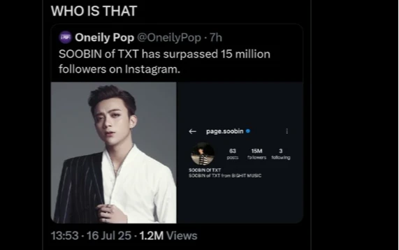Netizen sốc khi Soobin đạt 15 triệu followers trên Instagram, vượt cả Jang Won Young lẫn Sơn Tùng