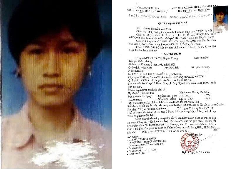 Truy nã Lê Thị Huyền Trang