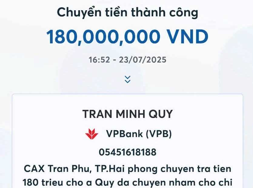 Nhận được chuyển khoản 180 triệu đồng, sau vài giờ, người phụ nữ Hải Phòng liên tục có thêm 5K kèm lời dọa: Sau 12h trưa sẽ báo công an?
