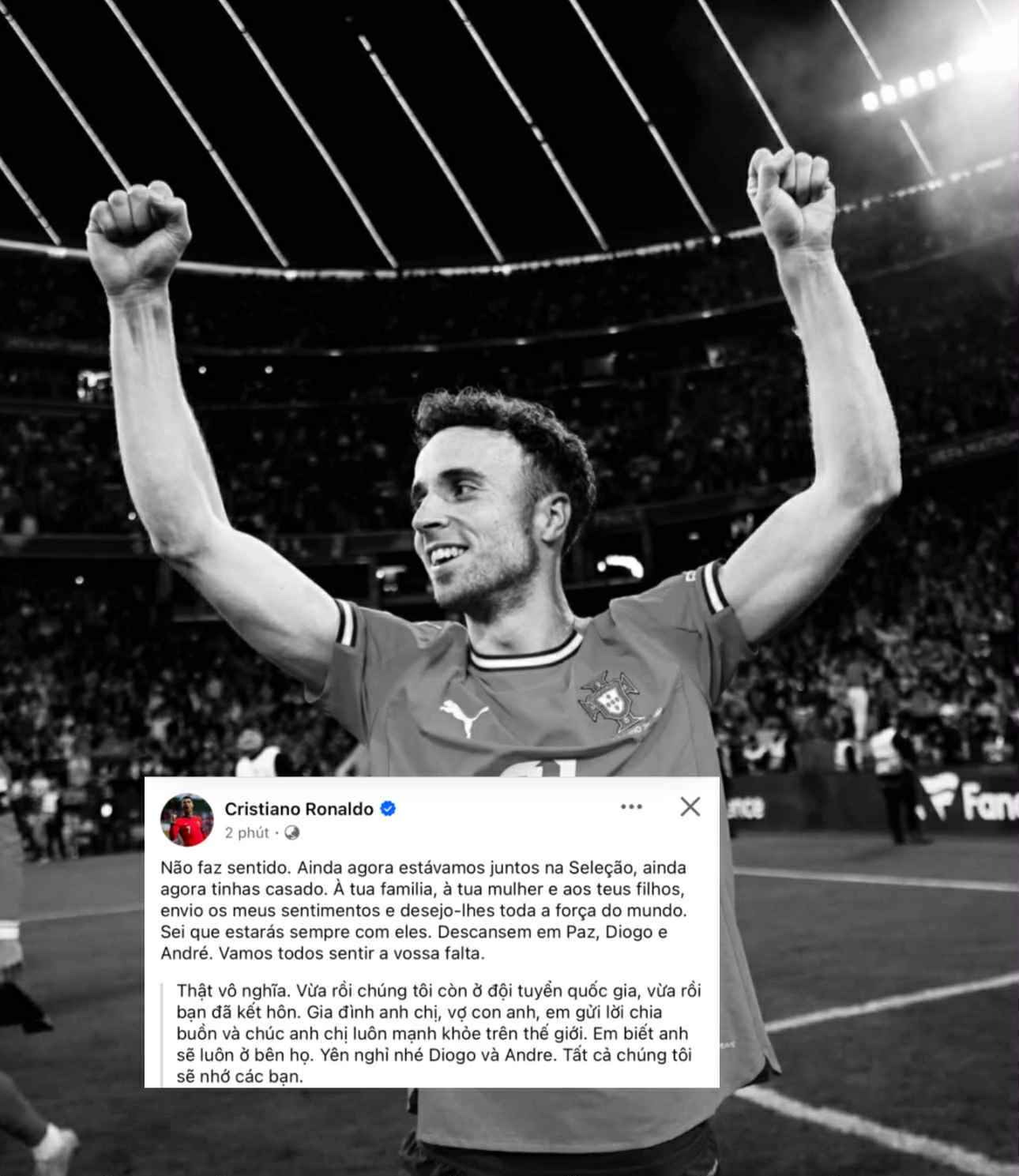 Ronaldo đau buồn trước sự ra đi của Diogo Jota: Mới ngày nào chúng ta còn sát cánh cùng nhau…