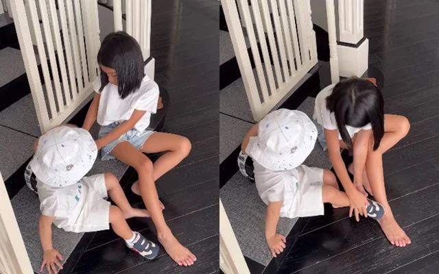 Con gái Tăng Thanh Hà mới 7 tuổi đã sở hữu đôi chân dài thượt, lại còn chăm em cực khéo