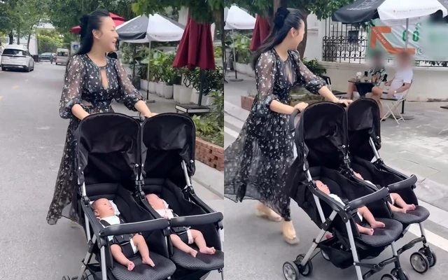 Phương Oanh xuất hiện trên phố cùng cặp song sinh, thái độ khi được người qua đường nhận ra gây chú ý