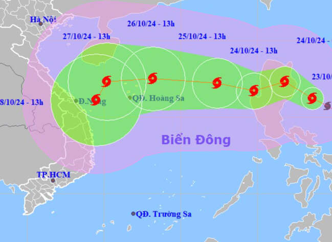 Chiều mai 24-10, bão Trami vào Biển Đông, có thể mạnh thêm giật cấp 15