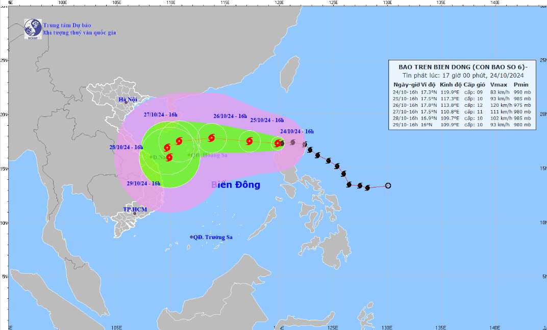 Bão Trami vào Biển Đông giật cấp 11, trở thành cơn bão số 6