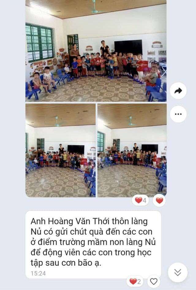 Anh Hoàng Văn Thới gửi tặng mỗi bé mầm non Làng Nủ 1 triệu đồng: 