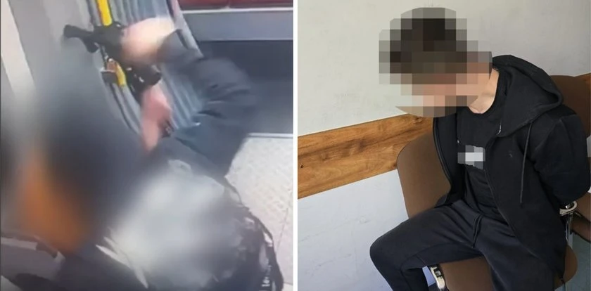 Bił i kopał zaskoczonego 17-latka w tramwaju. Nagranie przeraża. Zatrzymano 18-latka