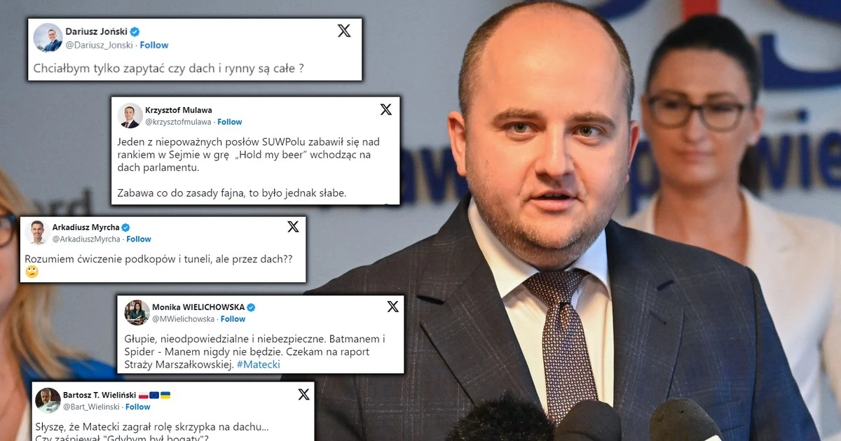 Poseł Suwerennej Polski na dachu Sejmu. Fala komentarzy. 