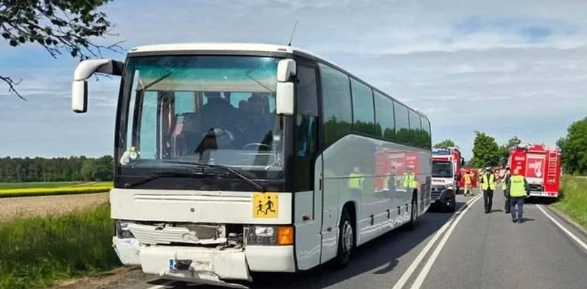 Poważny wypadek na DK36. Zderzenie samochodu, busa i autokaru z dziećmi. Jedna osoba nie żyje