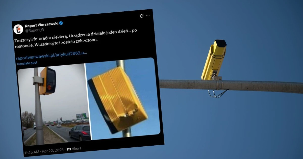 Fotoradar-rekordzista znów zniszczony. Urządzenie uszkodzono siekierą